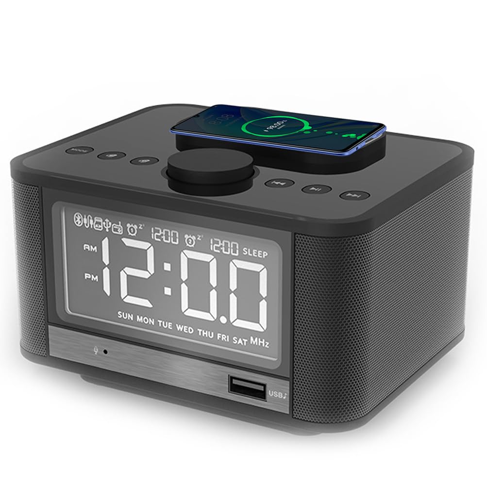 Radio-réveil Bluetooth intelligent, haut-parleur chargeur sans fil et radio FM USB TF