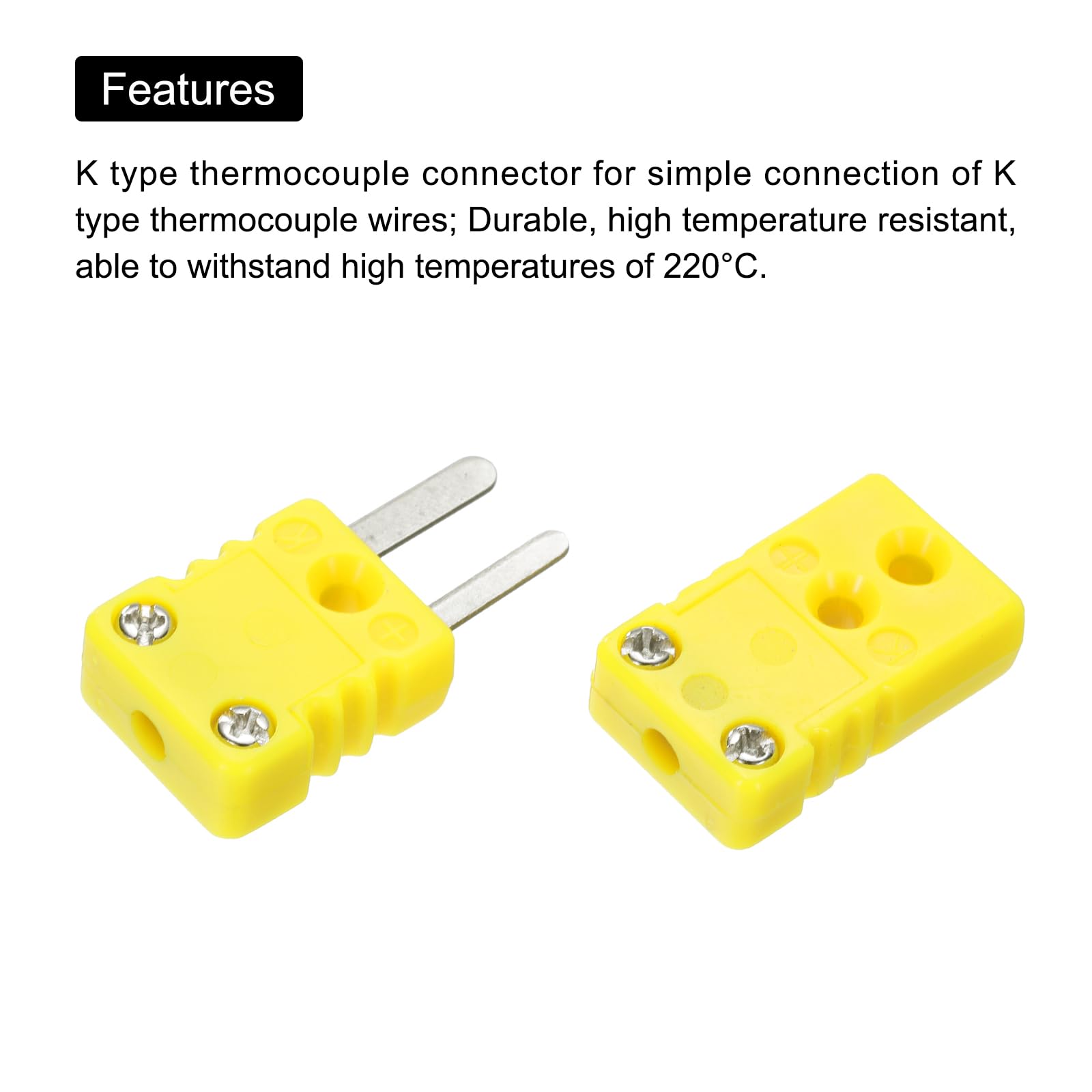 QUARKZMAN Mini K Termopara Złącza męskie żeńskie wtyczka adapter wysokiej temperatury 220°C (428°F) do czujnika termopary żółty sonda 3 zestawy