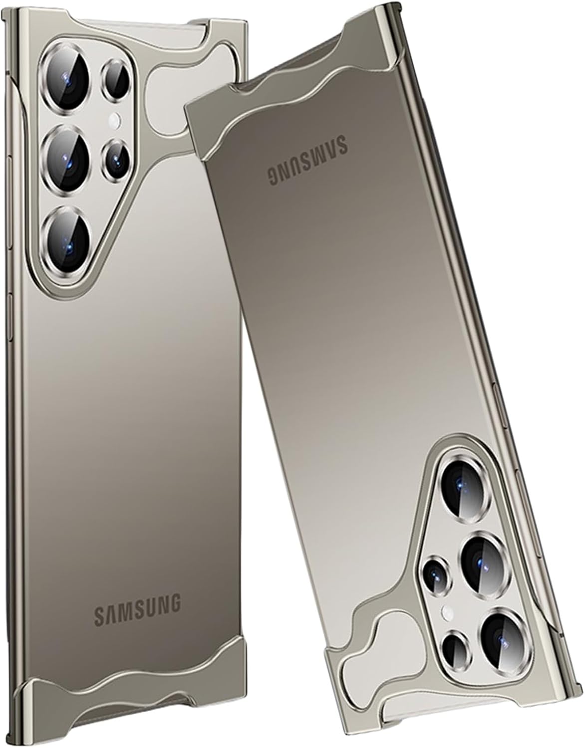 Metal Case for Samsung Galaxy S23 Ultra/S23 Plus/S23, Aluminum Alloy Corner Pad Slim Lightweight Frameless No Back Minimalist Zero Signal Interference with Camera Protection