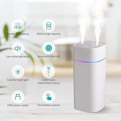 Miniatura 3 de Humidificador pequeño de doble rociador de 20.3 fl oz para dormitorio, mini humidificador para plantas, escritorio, humidificador de plantas con