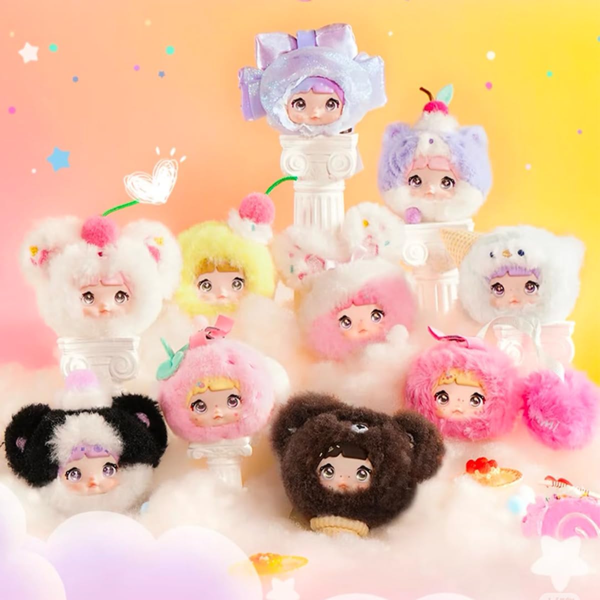 Mini Nommi Plush Mystery Box, Kawaii Nommi Sweetness 100 Series Blind Box 1PC(1 of 10 Possible Styles) Cute Figures Collectible Toys Birthday Gifts (1PC BlindBox)