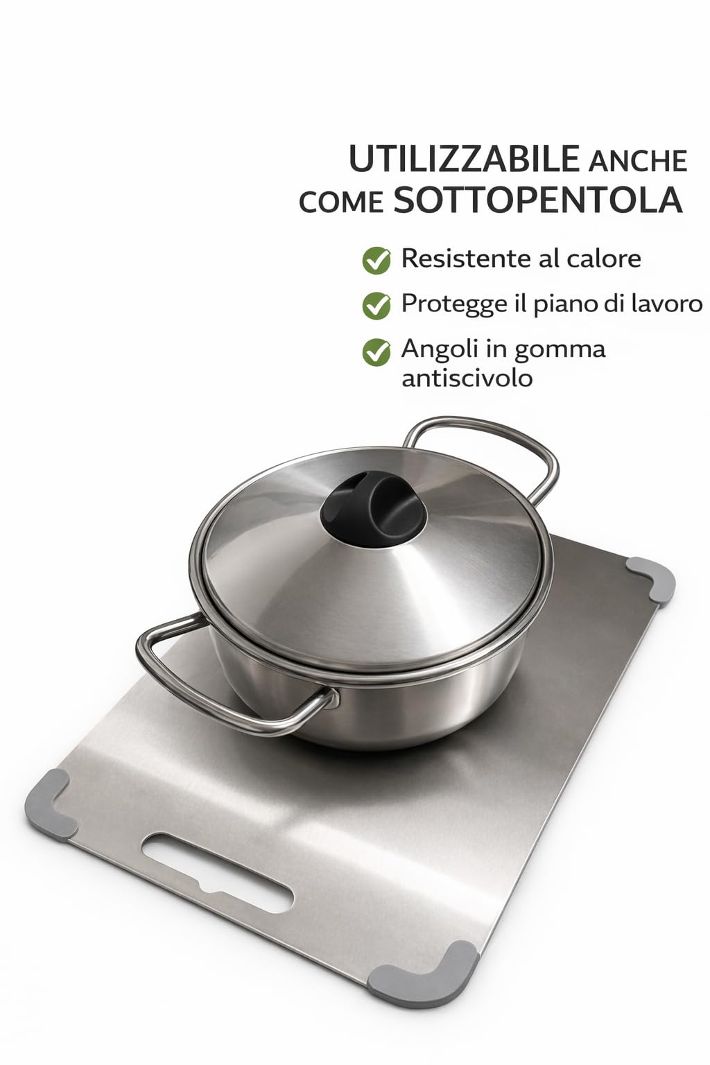 Set 2 Pezzi Taglieri Acciaio Inox 304 Alimentare Antiscivolo – Igienici e Lavabili in Lavastoviglie – Taglieri per Carne, Verdure e Pane – Certificato MOCA