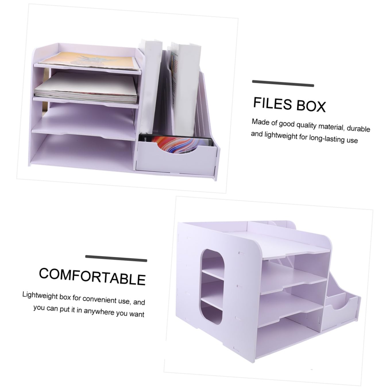 Estante de archivos multicapa con compartimentos laterales, estante de almacenamiento de escritorio para documentos de oficina, papelería y libros, ideal para uso doméstico y oficina