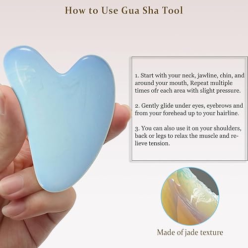 Miniatura 4 de ZUKIMM Juego de rodillos faciales de jade y piedra Gua Sha, rodillo facial y masajeador, herramientas para el cuidado de la piel y esculpir,