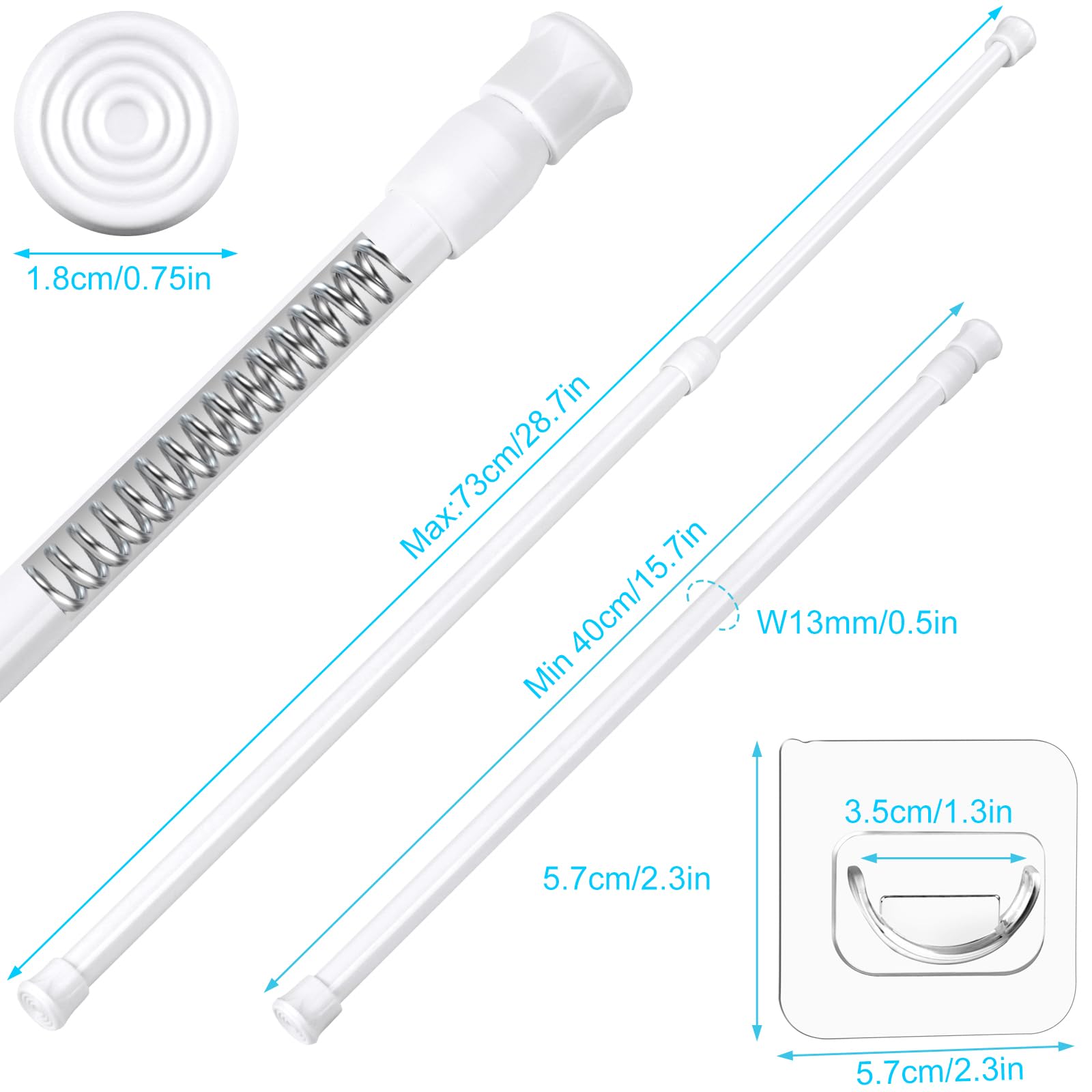 vivinin 3 Pack Tension Rods 18-28 Inch with 6 Pack Pole Sockets, Tension Curtain Rod Adjustable No Drilling, Small Curtain Rod Adjustable, Curtain Tension Rod for Windows, Cupboard, and Wardrobe