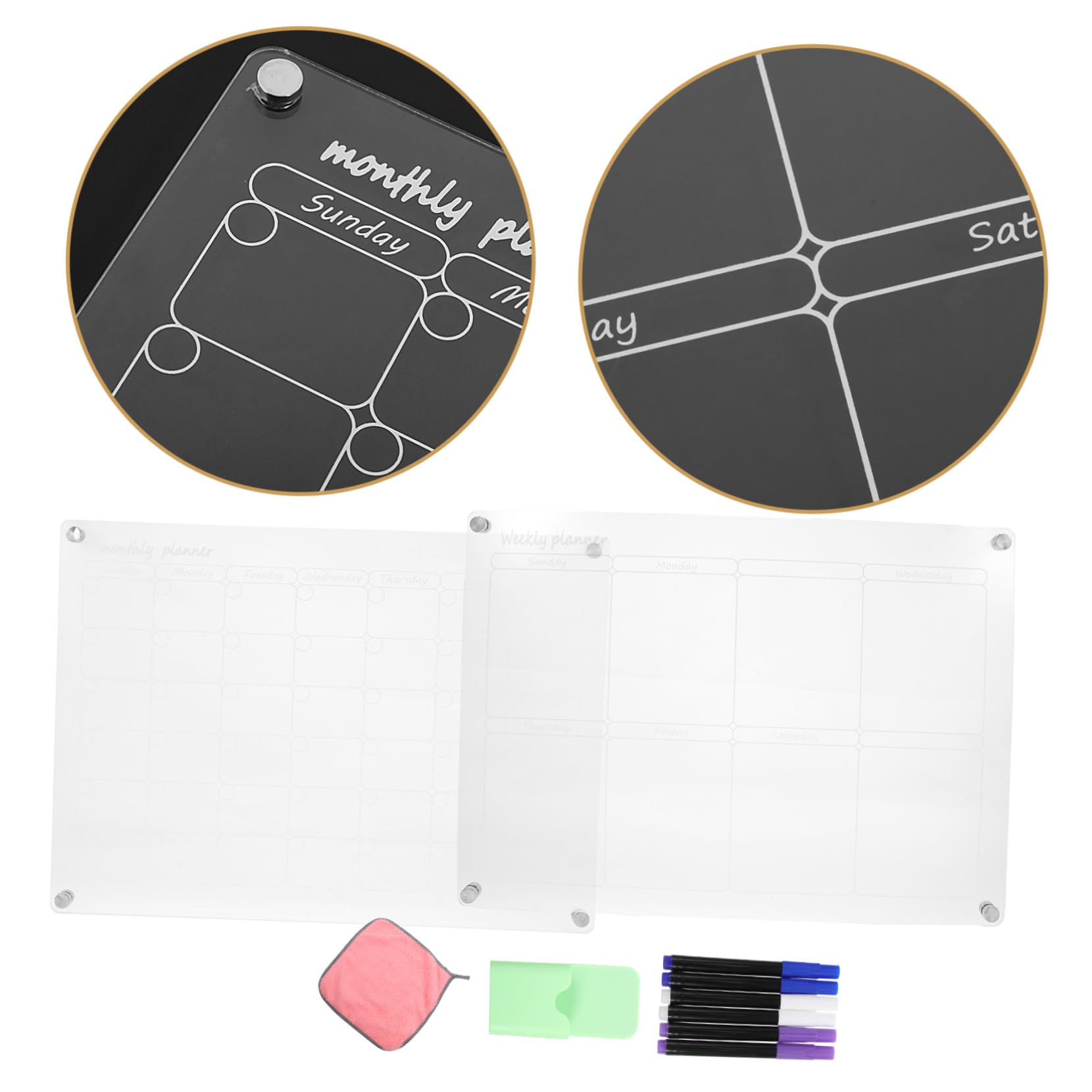 TEHAUX Calendario de Borrado Seco Transparente Magnético para Planificar Comidas Semanales el Refrigerador Pizarra para Organizar Cenas Mensuales