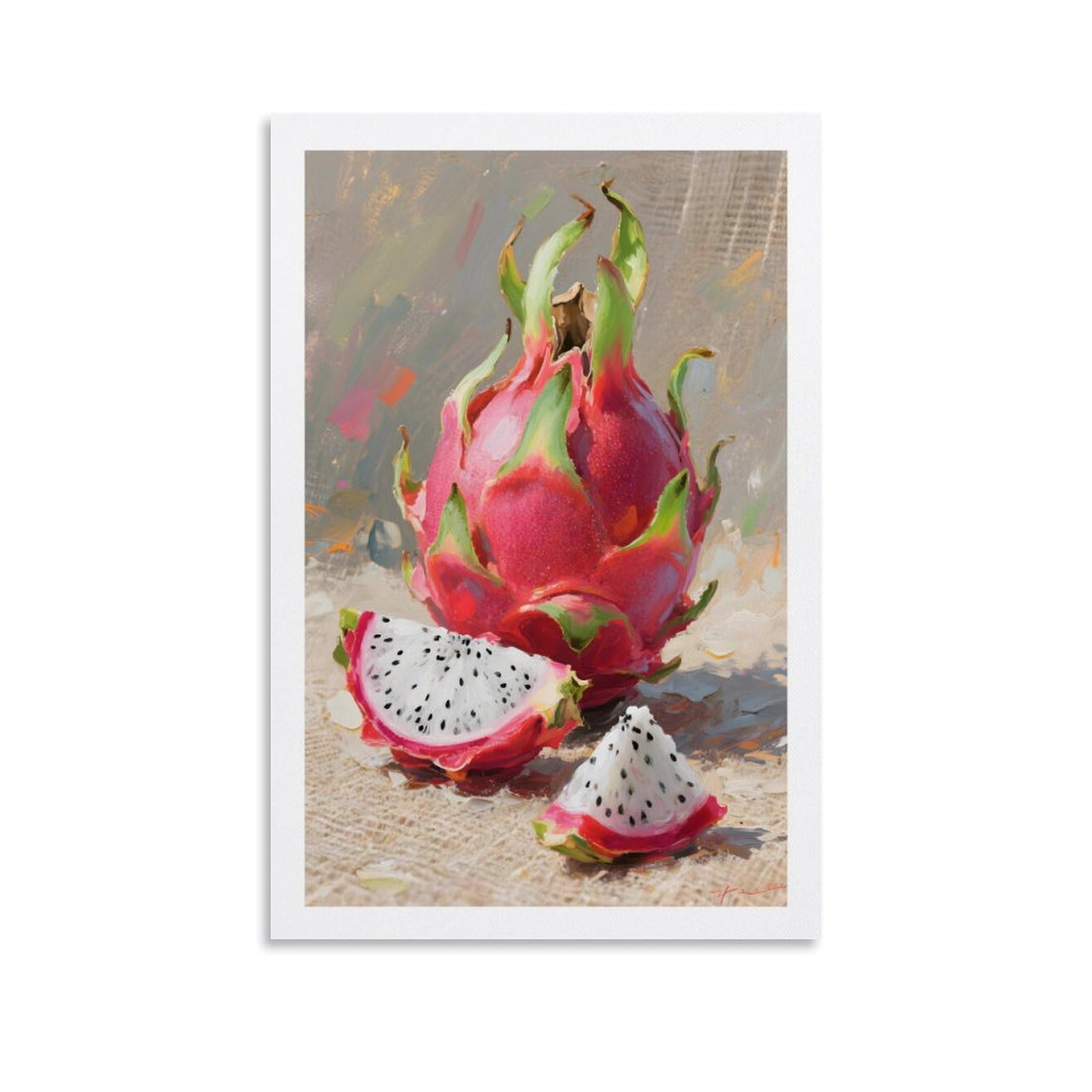 KVIINKD Dragon Fruit Oil Red White Canvas Art Living Bed Room Decor Modern Aesthetic Wall Art Posters Gift For Friend Unframe-style 16x24inch(40x60cm)