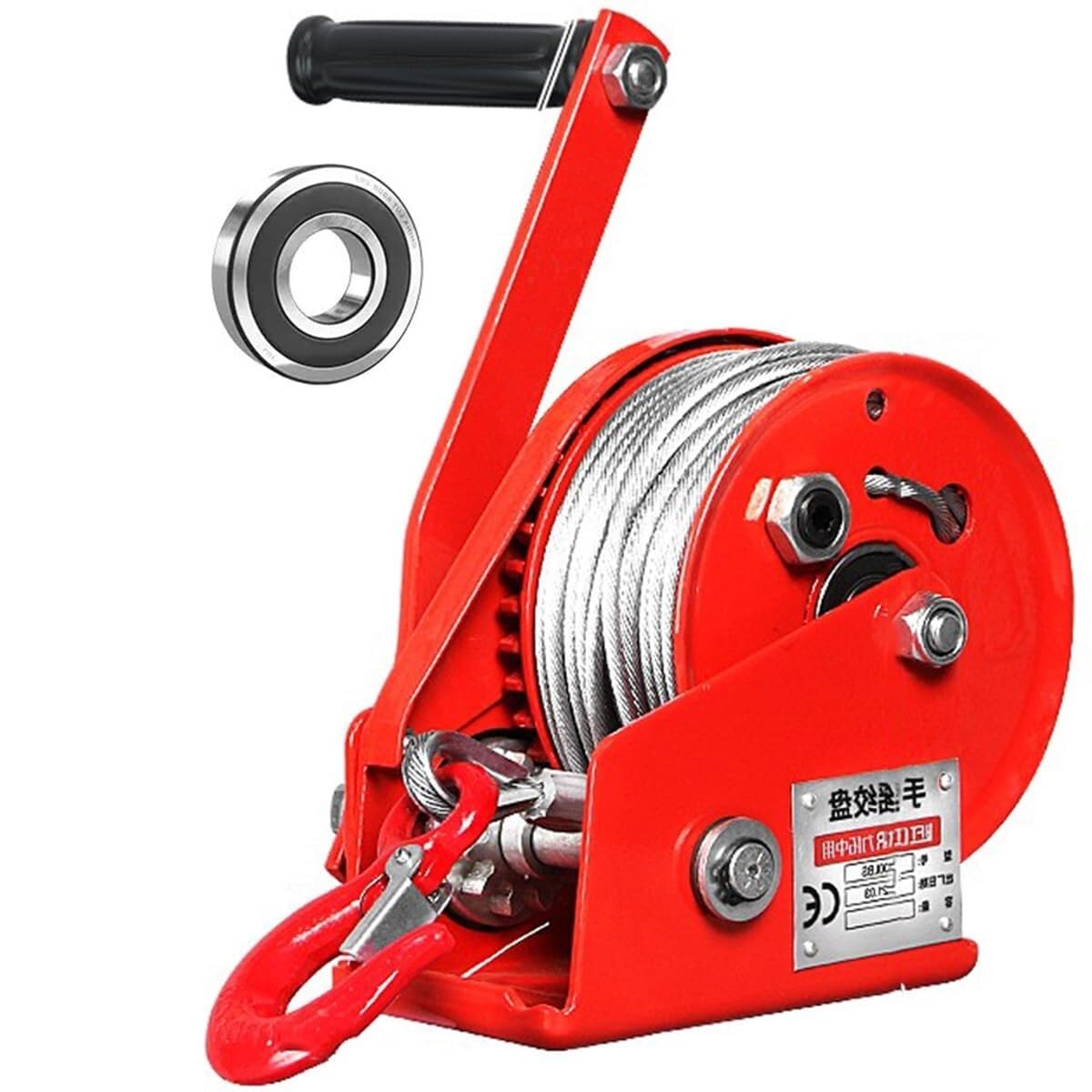 wciągarka ręczna, Heavy Duty Hand, Wciągarka ręczna 1200/1800/2600 funtów, dwukierunkowa zapadka z łożyskiem, 10-metrowa stalowa lina do użytku morskiego(1200lbs)