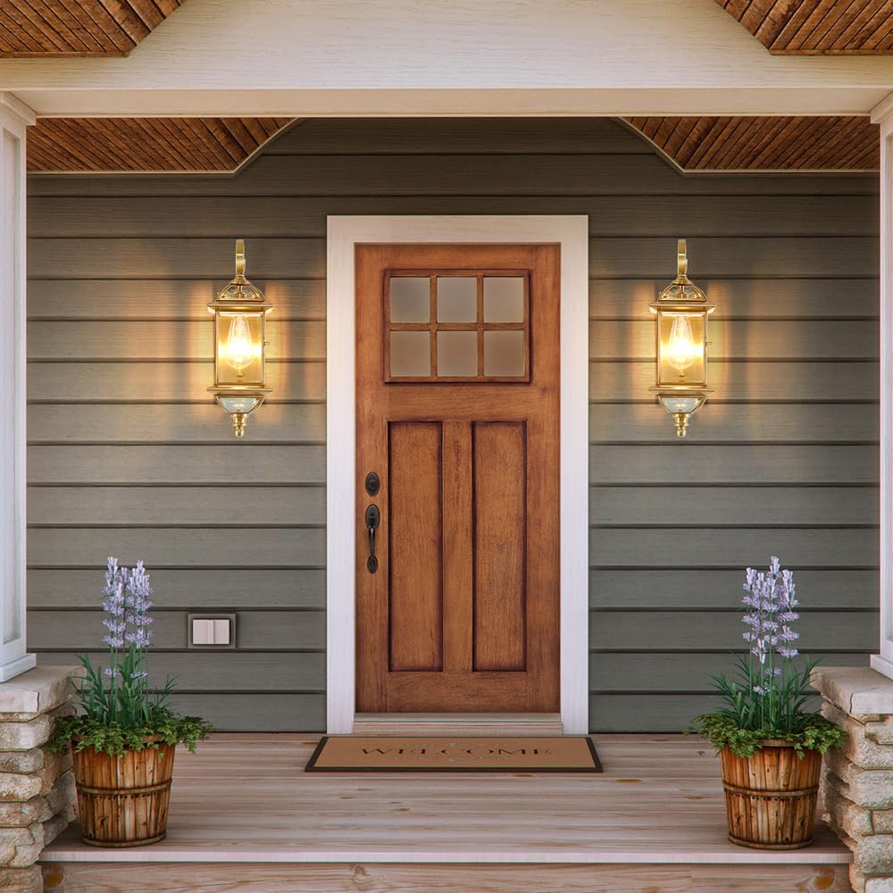 Modern Simple Exterior Wall SCONCES Light Fixtures Iron Metal Outdoor Wall Mount Lamp Waterproof Pora Lights Lighting for Garage Entryway Doorway ( Color : Brass