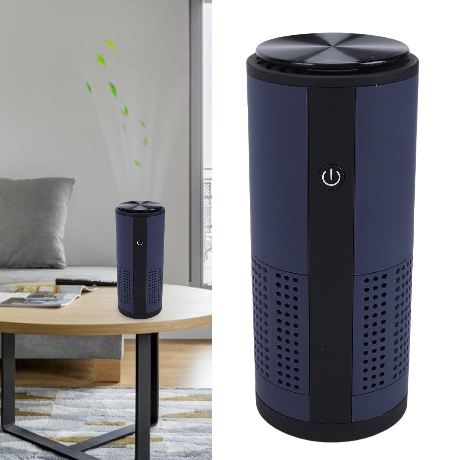 Qcwwy Purificatore D'aria Portatile per Auto, Purificatore D'aria con Ricarica USB Senza Fili con Flusso D'aria a 360 Gradi, Filtro HEPA per Rimozione Odori di Polvere di Fumo e Animali (blu scuro)