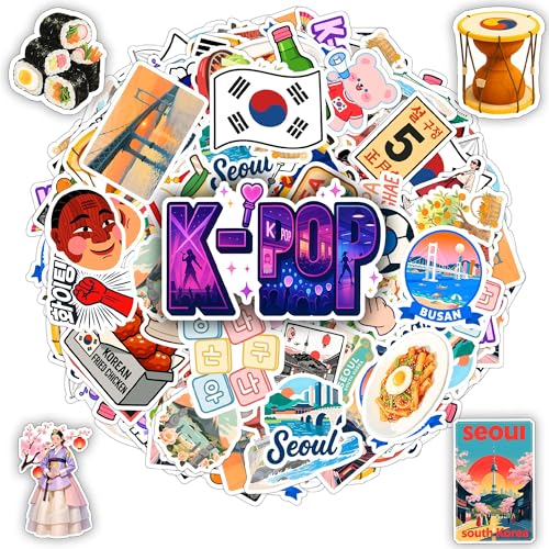BETANAS 100 PCS South Korea Stickers – Korean Travel Icons, Food & Culture Vinyl Waterproof Decals...