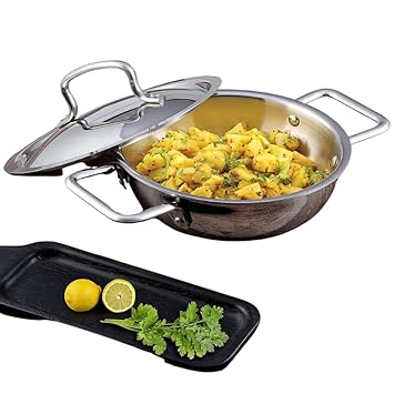 Relanta Homes -Stainless Steel Frypan Liters with Riveted Sturdy Handle (Induction and Gas Stove Friendly) - Silver, 1Years Warranty (Medium) (1.5 Liters)