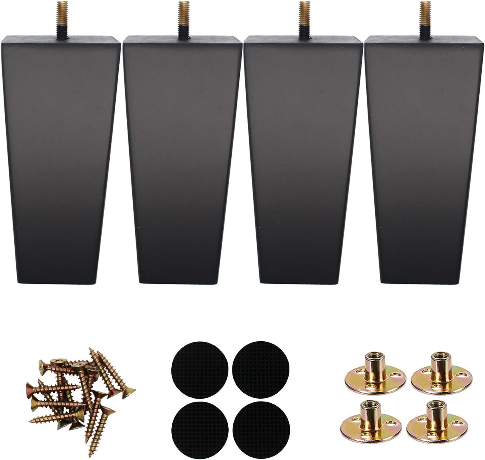 SHANJUE Black Sofa Legs-Furniture Legs 6 inch,Square Couch Legs Pack of 4- Wood Furniture feet,Sofa Replacement Parts,Wooden Chair Legs,for Furniture or DIY Projects
