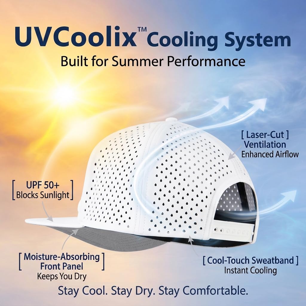 TOP-EX UVCoolix™ - Cappello da baseball con fascia per il sudore a tesa piatta, traspirante, impermeabile, protezione solare, da golf, regolabile, per uomo e donna