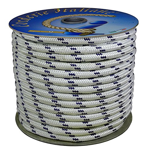 Corderie Italiane 6000778 Treccia Nautica, 12 mm-030 mt, Blanco con azul Marcador