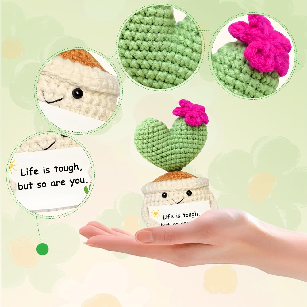 MyrkalaToy Crochet Positive Cactus, Get Well Gifts for Women Handmade Crochet Cactus, Cute Emotional Support Cactus Decor - Image 3