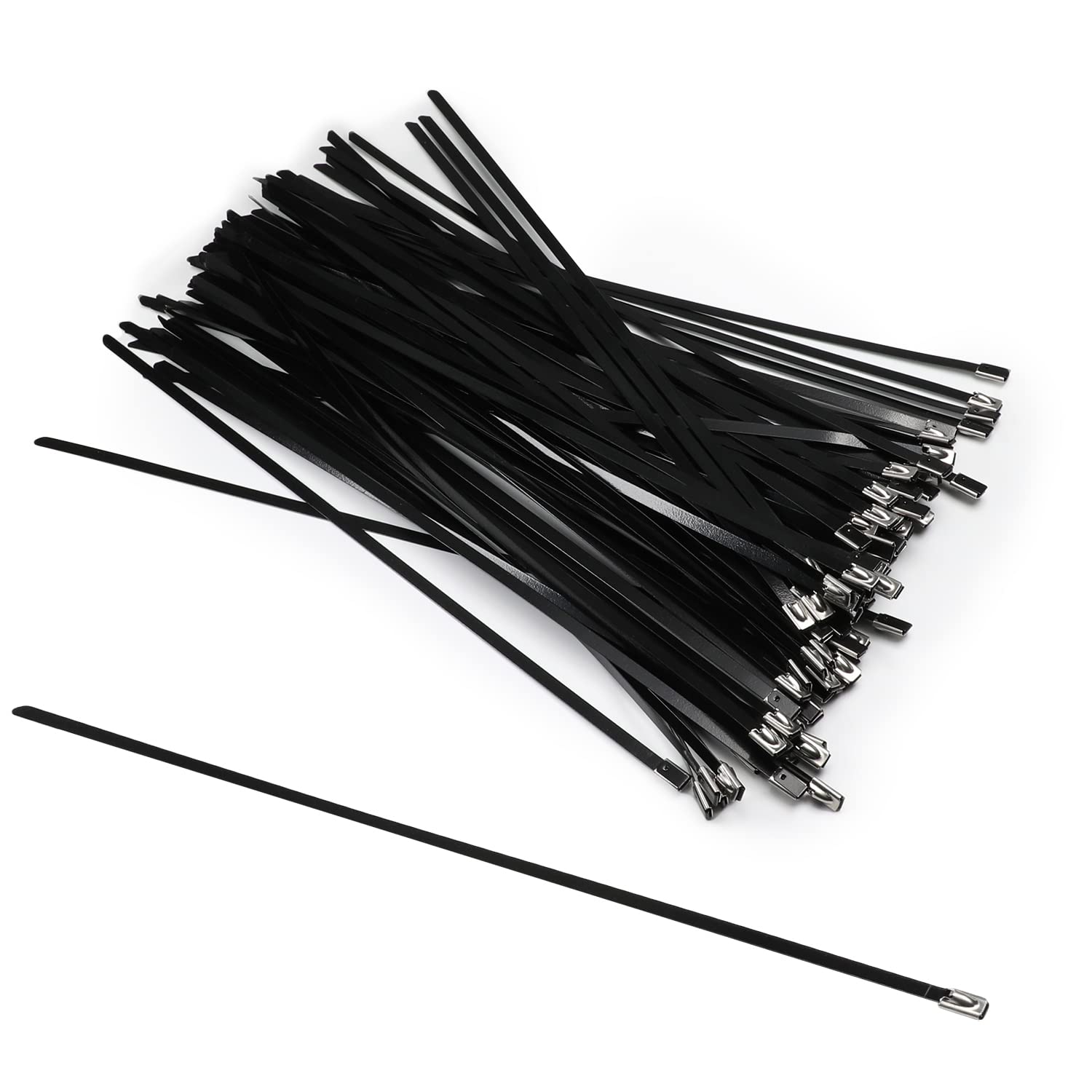MroMax Stainless Steel Zip Ties 11.8 inches x 0.18 inches Metal Exhaust Wrap Multi-Purpose Electrical Cable Locking Cord Management Straps 100pcs