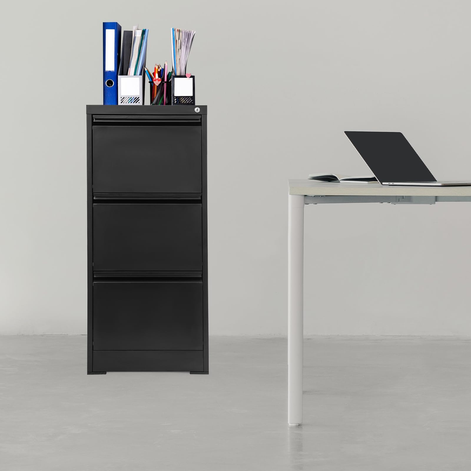 Armadietto portadocumenti con serratura, in metallo, per documenti formato A4 e formato legale, organizer in acciaio resistente con serratura, elegante design nero, per uso domestico e ufficio