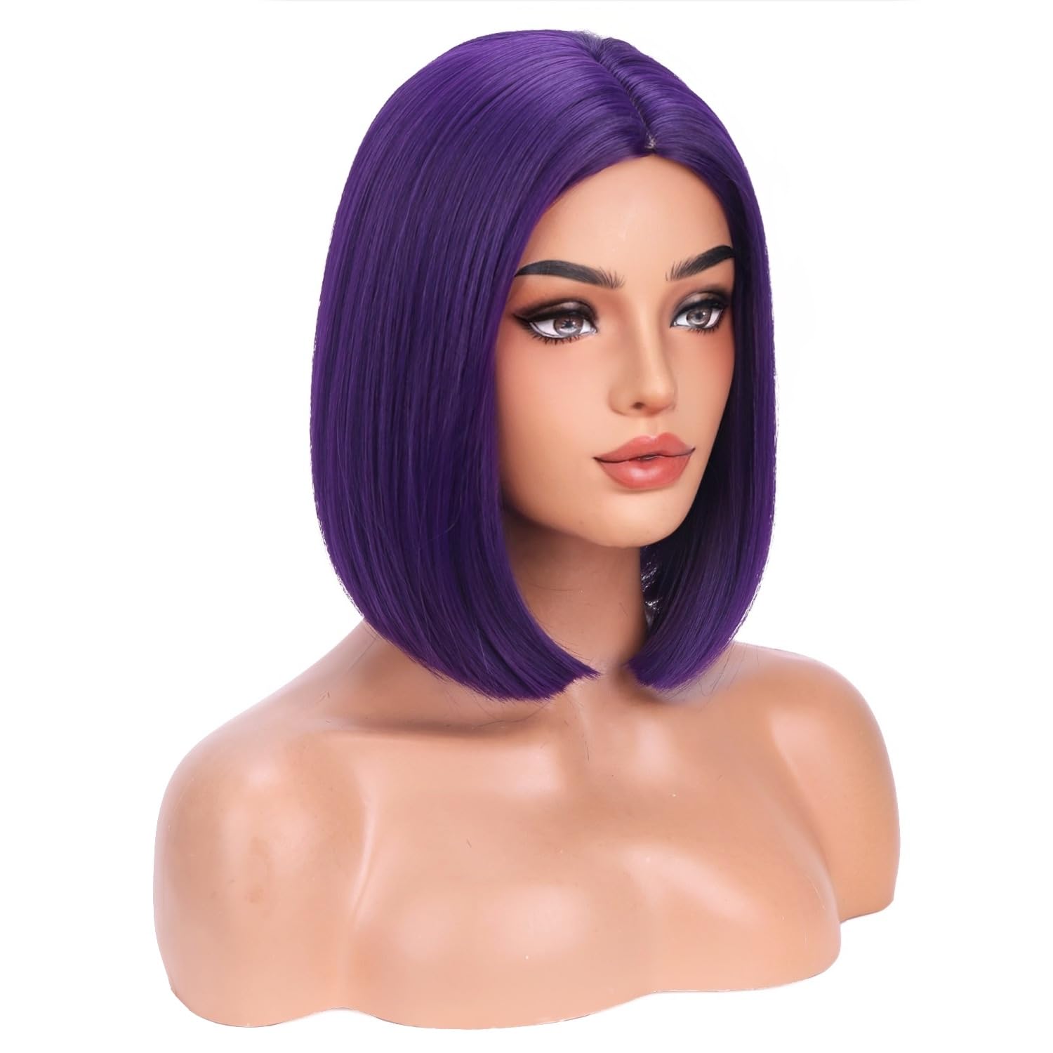 MAGQOO Dunkelviolette Perücke für Damen, violett, Bob, kurz, glatt, dunkelviolett, Mittelscheitel, synthetisch, hitzebeständig
