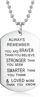 Stainless Steel Pendant Always Remember You are Braver Than You Believe Inspirational Letters Engraved Charm Necklace