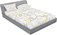 Vista 452 de Lunarable Grey Fitted Sheet & Pillow Sham Set, Pattern with Random Footprints Paw Traces Pet Legs Friendly Cats and Dogs, Decorative Printed 3 Piece