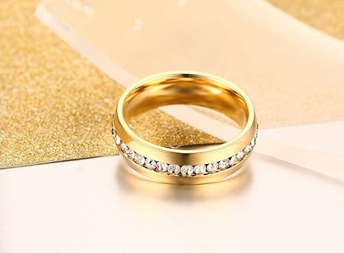 Miniatura 4 de NL19 - Anillo de compromiso unisex de acero inoxidable de titanio de 0.236 pulgadas para hombre y mujer, altamente pulido, chapado en oro de 18
