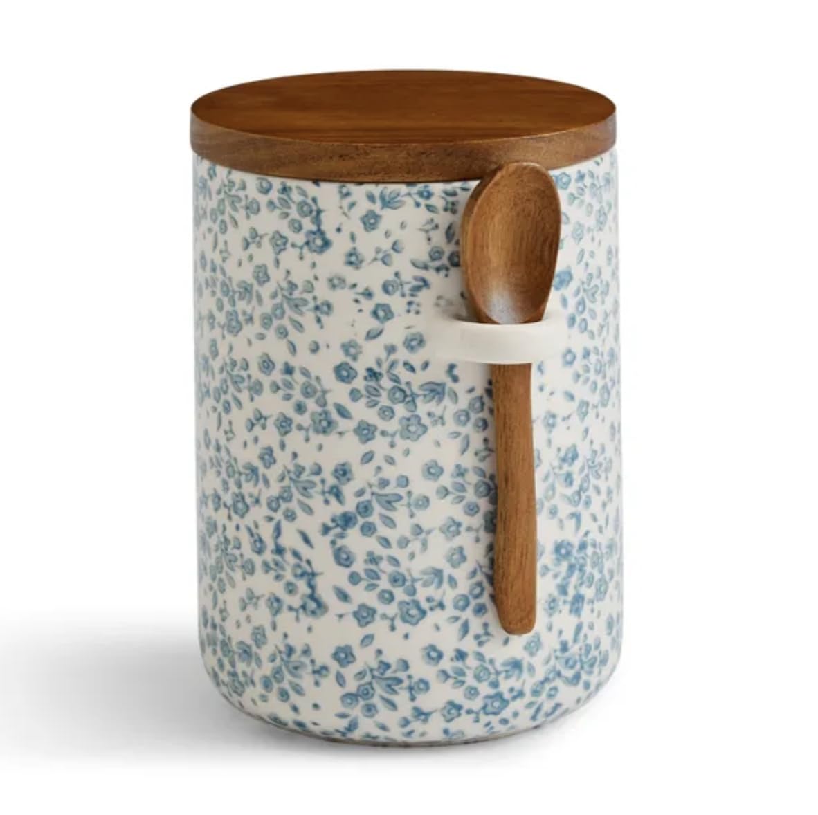 Starlight Traders Contemporary Floral Printed Storage Canister with Wooden Spoon - BLUE