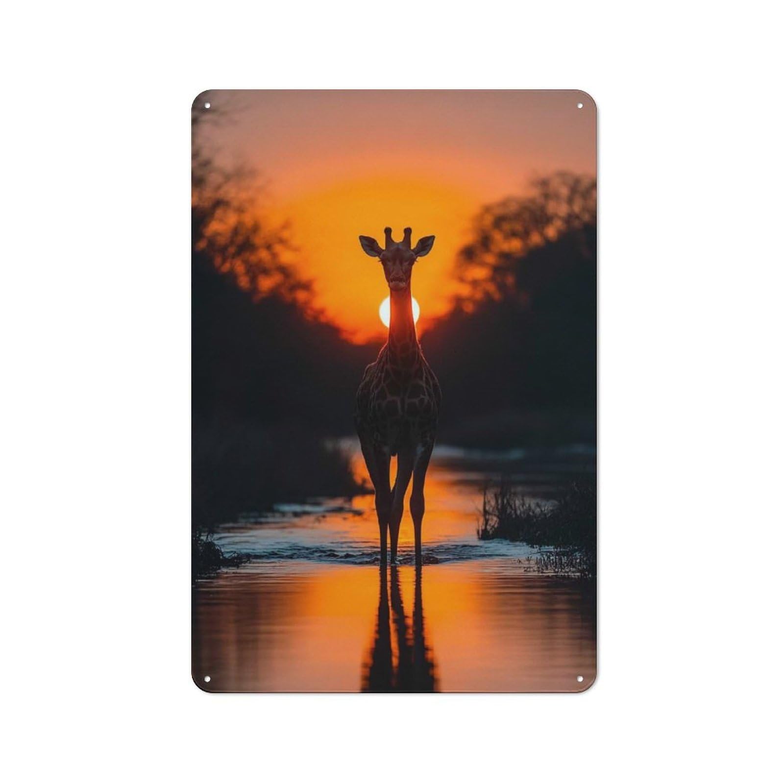 Junmoney Style-10 Giraffe Silhouette At Sunset Retro Metal Wall Sign 30X20cm For Living Room Or Hallway, For Collectors Decorating Living Rooms And Hallways