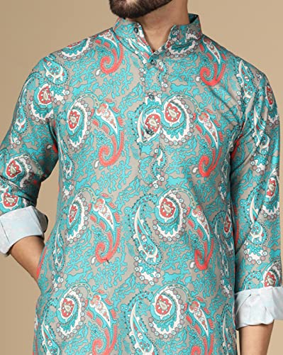 Image of Leriya Fashion Men's Kurta | Rayon Printed Kurta for Men | Chinese Collar Long Sleeves | Straight Knee Length Kurtas | for Festival | Function | Occasion Wear Fancy Kurta for Boys