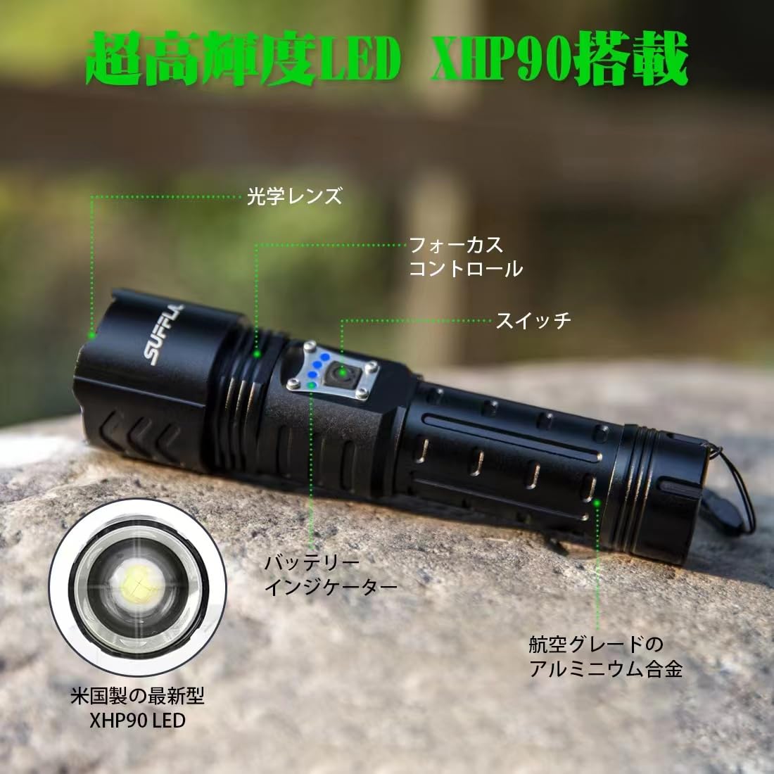 Amazon.co.jp: 超高輝度 XHP90LED懐中電灯 強力 軍用 最強 ハンディ