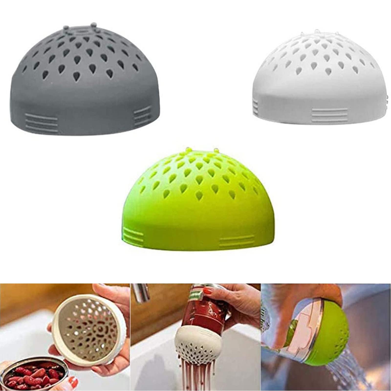 3 PCS Portable Silicone Strainers, Multi-Use Mini Kitchen Colander for Fast Fuss-Free Cooking Small Can Drainer, Micro Kitchen Colander Tea Tinned Fruit Juice Food Strainer for Draining, Green
