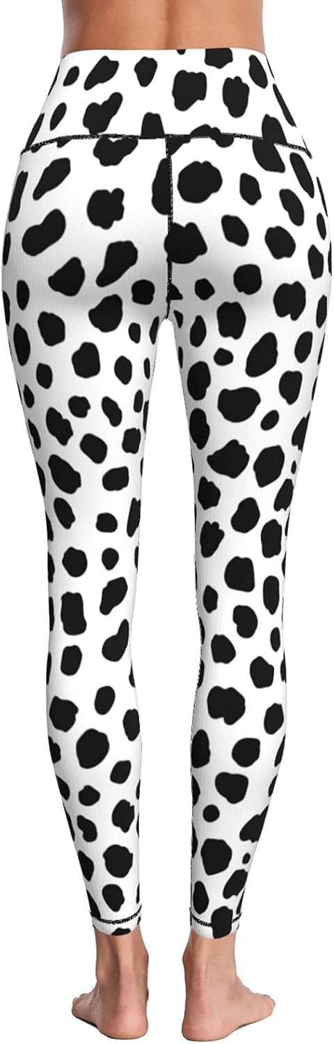Yaateeh Dalmatian Dog Pattern High Waist Yoga Pants Tummy Control Workout Running Leggings Capri for Women, X-Large