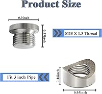 Vista 4 de Little Bamboo - Tapones y tapones de montaje con sensor de O2 de acero inoxidable, M18 x 1.5 rosca, estilo con muescas, adecuado para tubería de 3