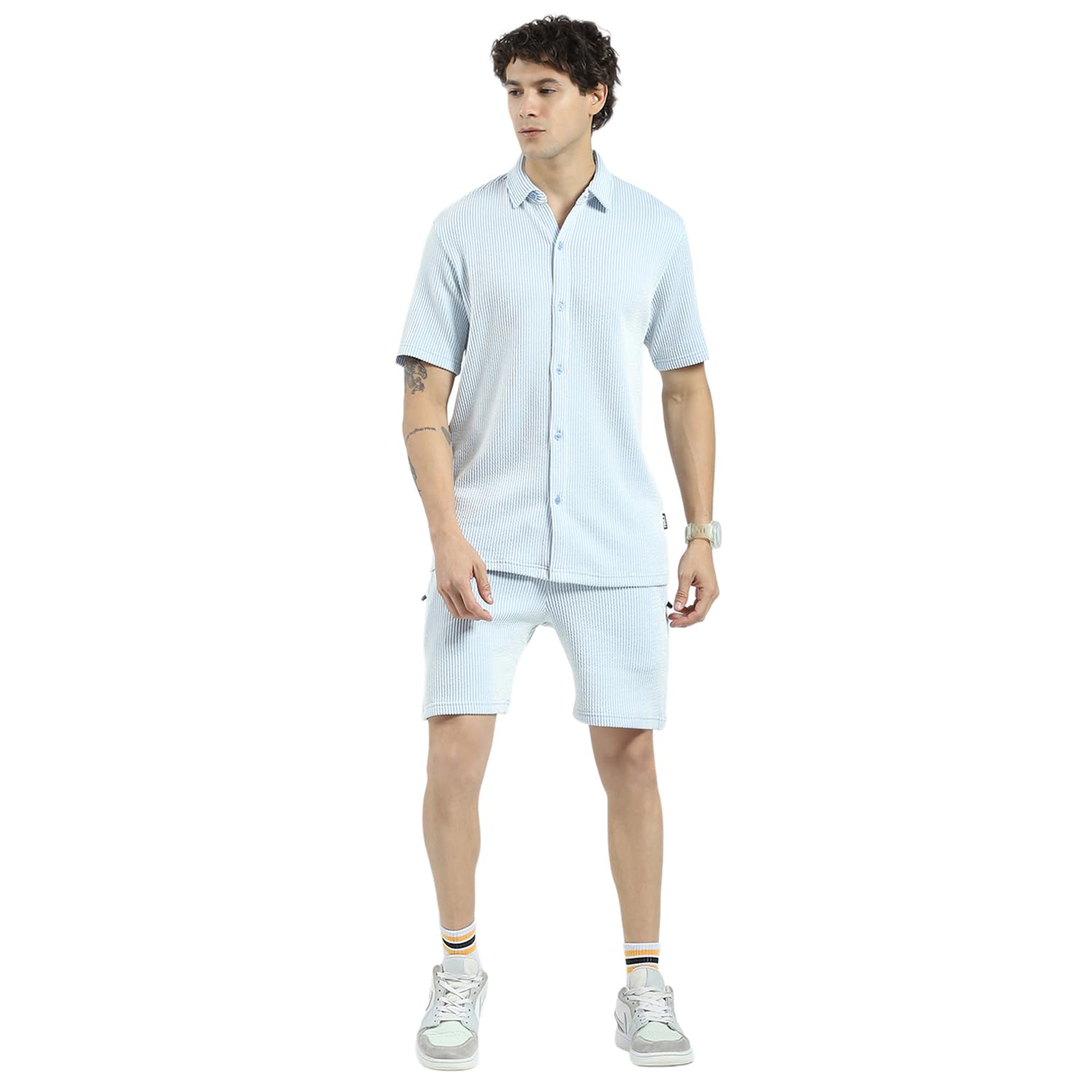 from House of Monte Carlo Men's Regular Fit Striped Co-ord Set | Half Sleeve Shirt with Shorts | Lounge-wear Nightdress Set for Men-image-23