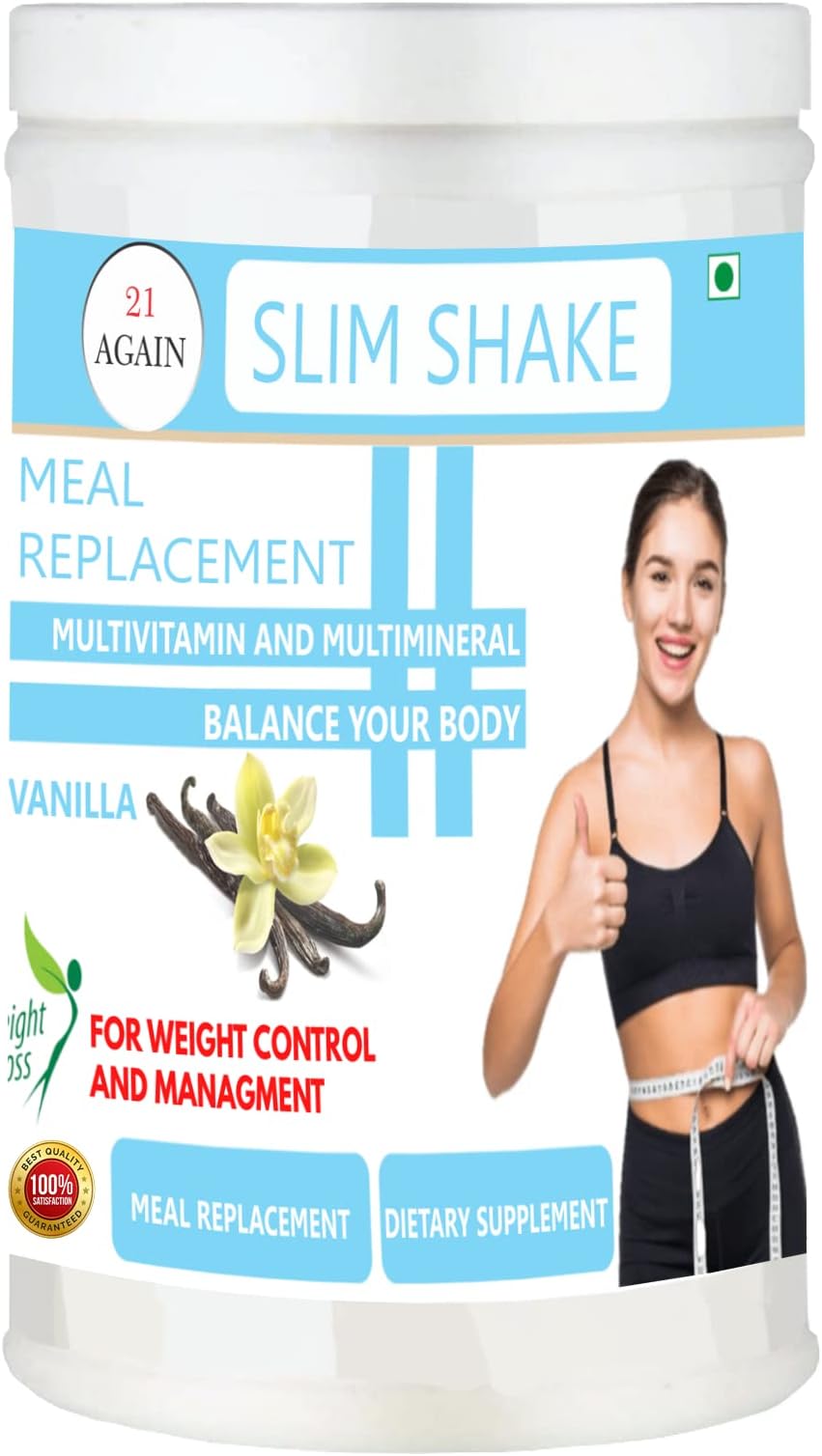21 Again Meal Replacement Shakes - Slim Shake - For Healthy Weight Management With - Natural Ayurvedic Herbs - Vitamin, Minerals For Weight Control Protein Shake (Vanilla 500g)