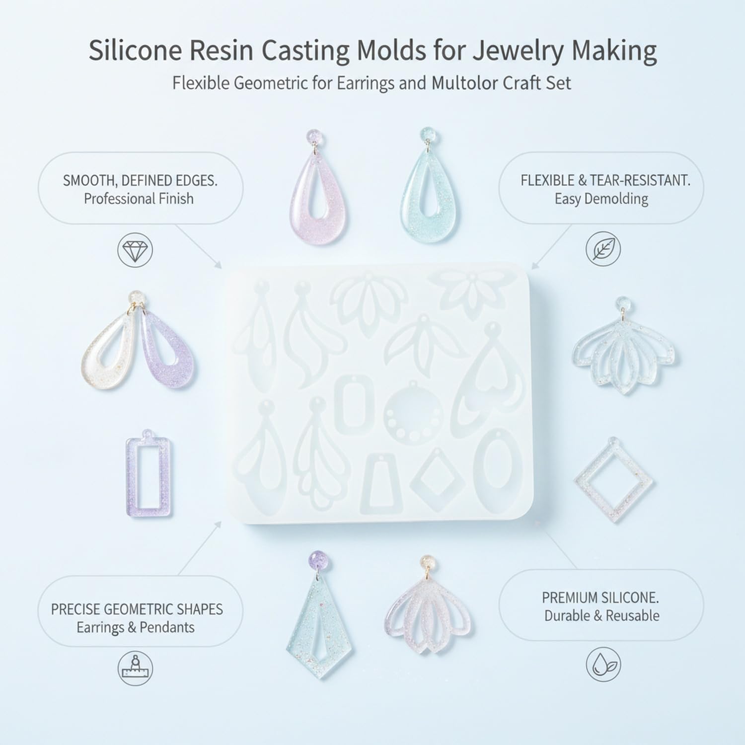 Stampo in silicone per la creazione di gioielli fai da te, forme geometriche per orecchini in resina, materiale flessibile per progetti artigianali