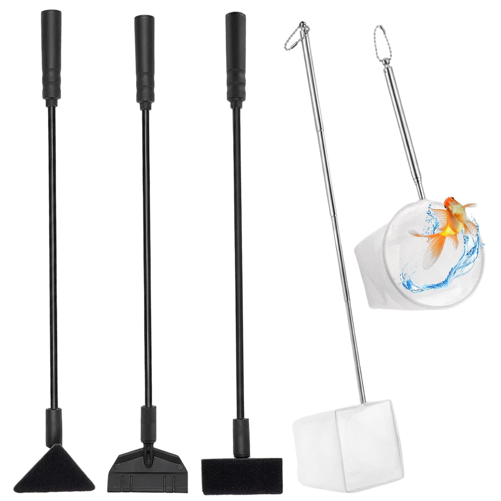 5 Pcs Fish Aquarium Tool, 2 Fish Tank Net and 3 Aquarium Cleaning Brushes Set, 13-39cm Retractable Fishing Nets, Efficient Aquarium Maintenance Cleaner Set for Daily