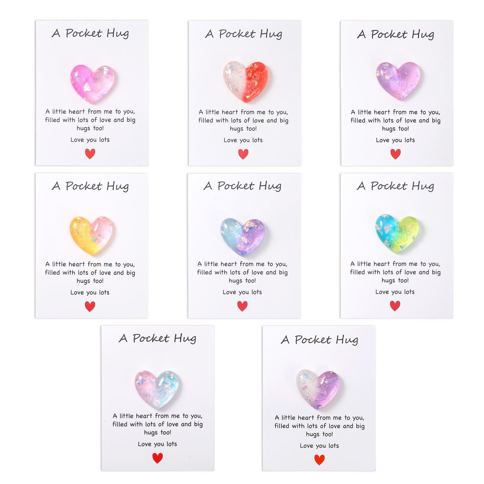 Tucnoeu 8 Pcs Pocket Hug Heart Greeting Cards, Little Heart Pocket Hug Card,Gift for Valentines Day, Keepsake Exchange Relationship Cards for Colleagues, Family, Friends