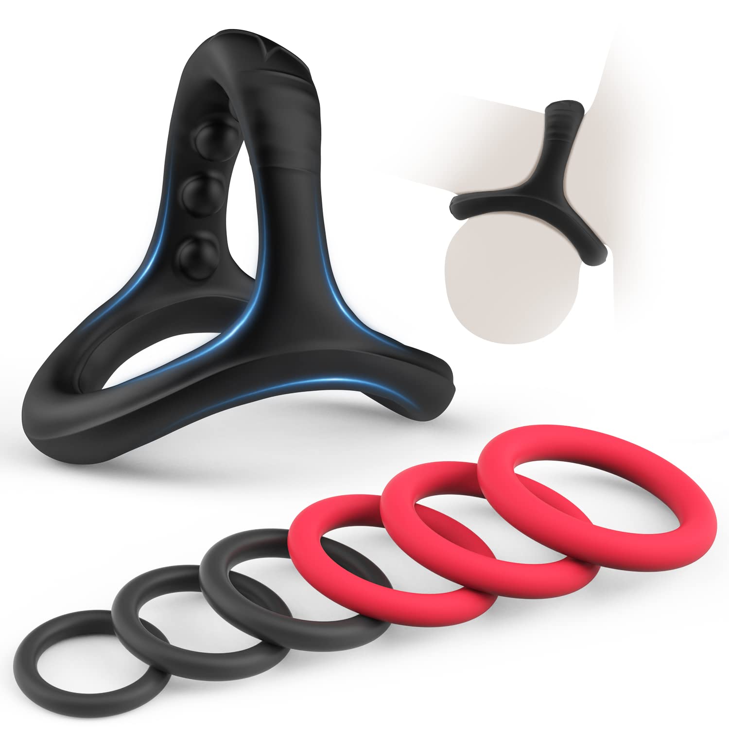 Silicone Cock Penis Rings Set with 7 Different Sizes for Erection Enhancing Long Lasting Stronger Strechy Adult Sex