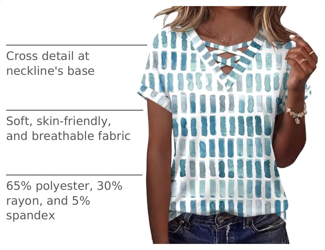 Rapbin Short Sleeve Shirts for Women Spring Tops for Women 2026 V Neck Criss Cross Tees Womens Summer Tops image 4