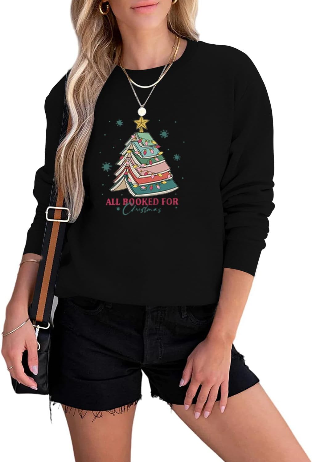 Christmas Sweatshirt Women Christmas Tree Graphic Shirt Xmas Holiday Pullover Cute Long Sleeve Tops - Image 2