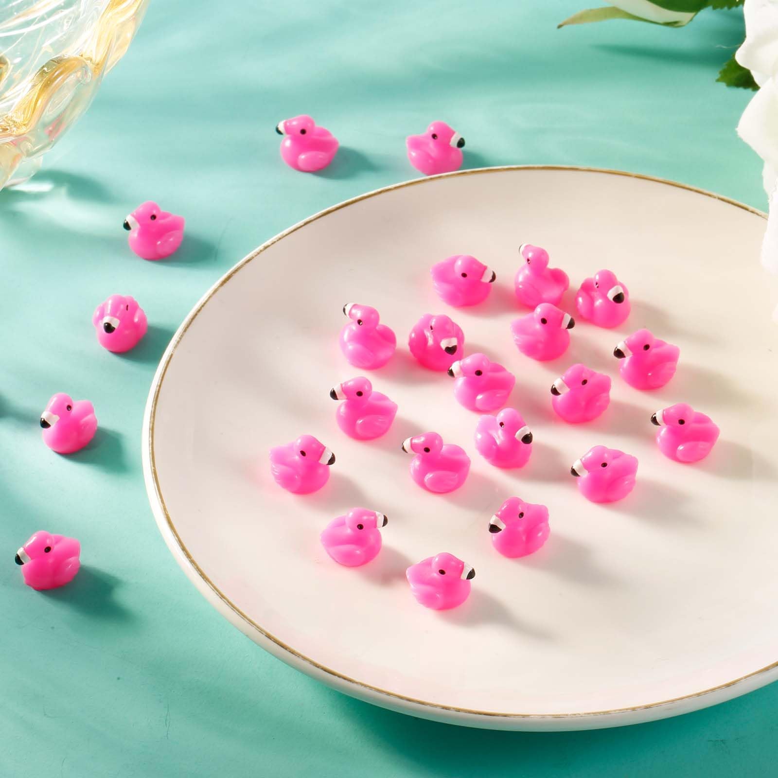 Zasukol 120pcs Mini Flamingo Resin Ducks - Rose Red & Luminous, 0.6 Inch For Crafts & Decor - View #2