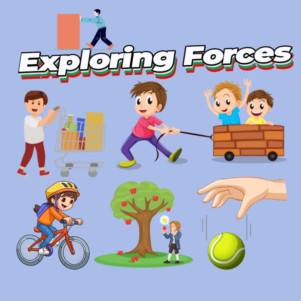 Exploring Forces: push, pull, magnetic, applied force, tension force gravity and friction forces physics for kids newton three laws of motion, first law of inertia.