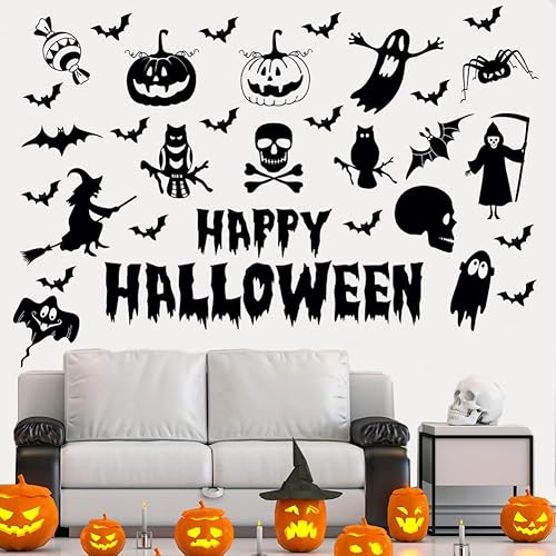Miniatura 3 de Calcomanías de pared de Halloween de vinilo, calcomanías de pared de Halloween, adhesivos de pared extraíbles de Halloween, murciélagos de bruja,
