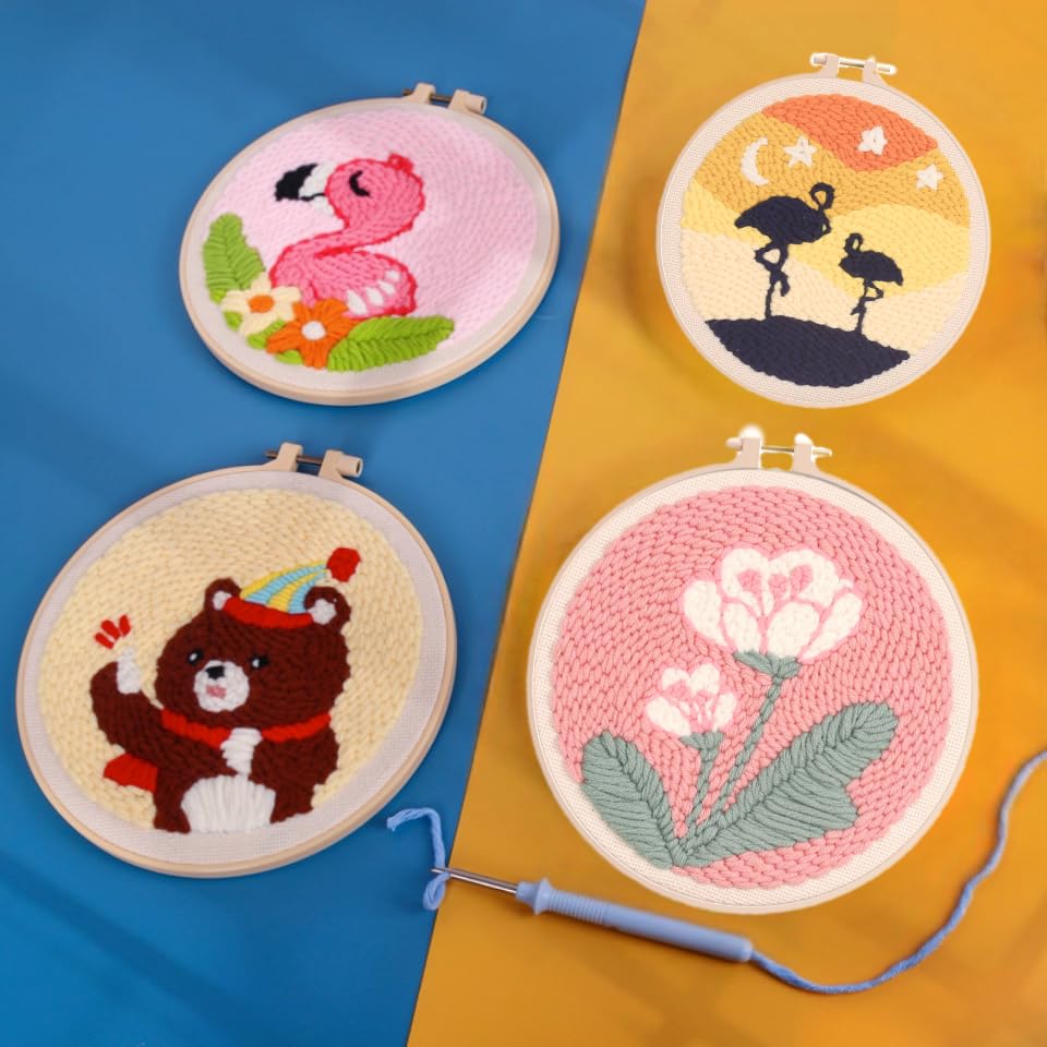 Image of Punch Needle Kit, Cute Cartoon Flamingo Embroidery, Embroidery Starter Kit for Beginners, Mother's Day, Children's Day, Birthday Gifts & Decorations, 7.87x7.87inch