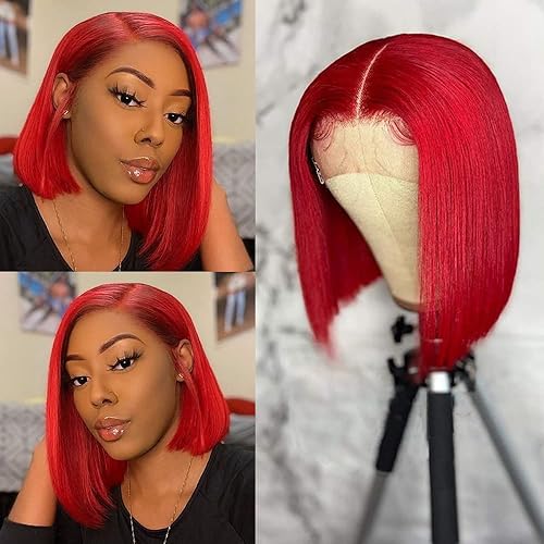 Lovigs Pelucas de cabello humano con encaje frontal de color rojo, línea capilar natural, peluca de cabello lacio rojo para mujer, peluca brasileña
