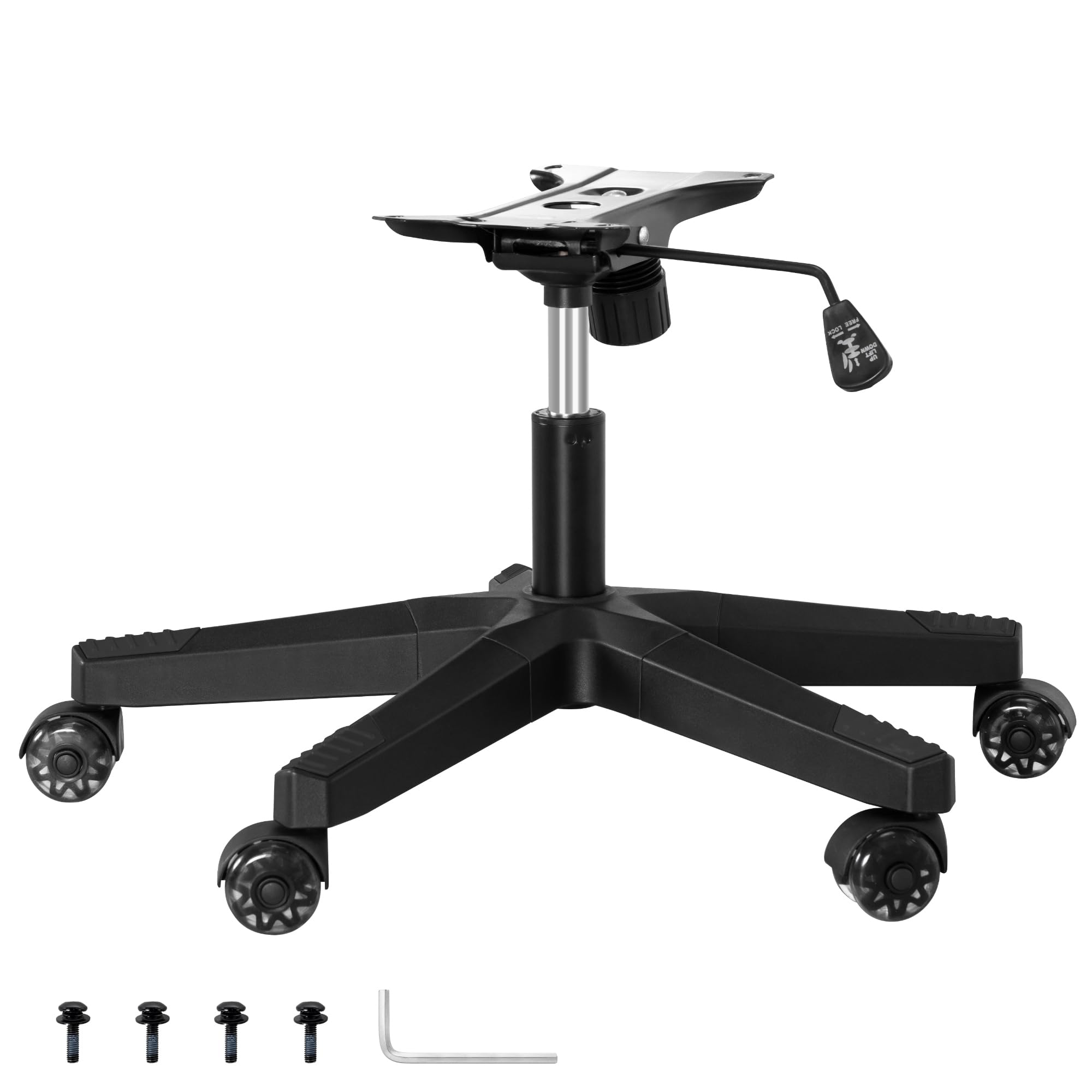 Frassie Juego de repuesto de base de silla de videojuegos de nailon con mecanismo de placa inferior, cilindro de gas, 5 ruedas dobles de goma