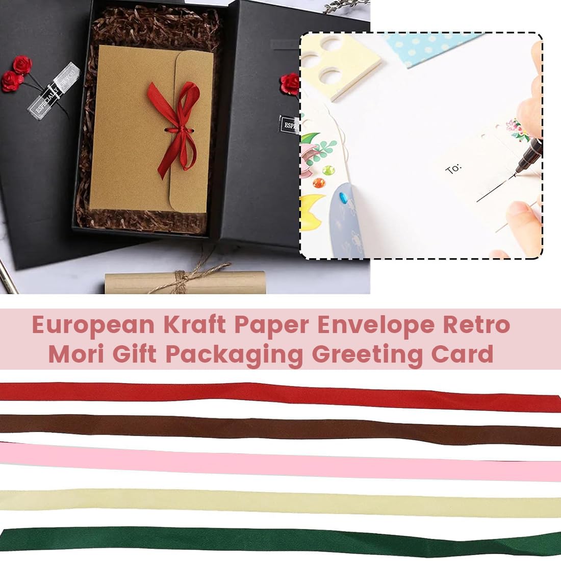 Busta Kraft Vintage 25 Pezzi, Busta con Nastro, Carta Riciclata Fatti a Mano per Inviti Cartoline Biglietti