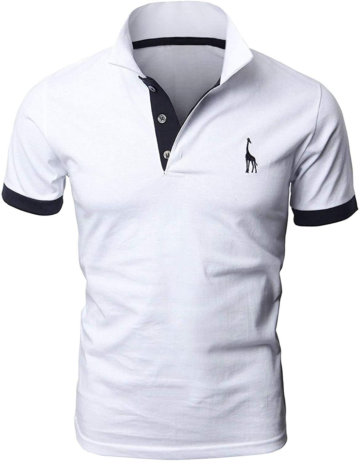 LIUPMWE Polo Uomo Manica Corta Ricamo Giraffa Cotone Moda Comodo vestibilità Slim Golf Poloshirt Sportive Shirt