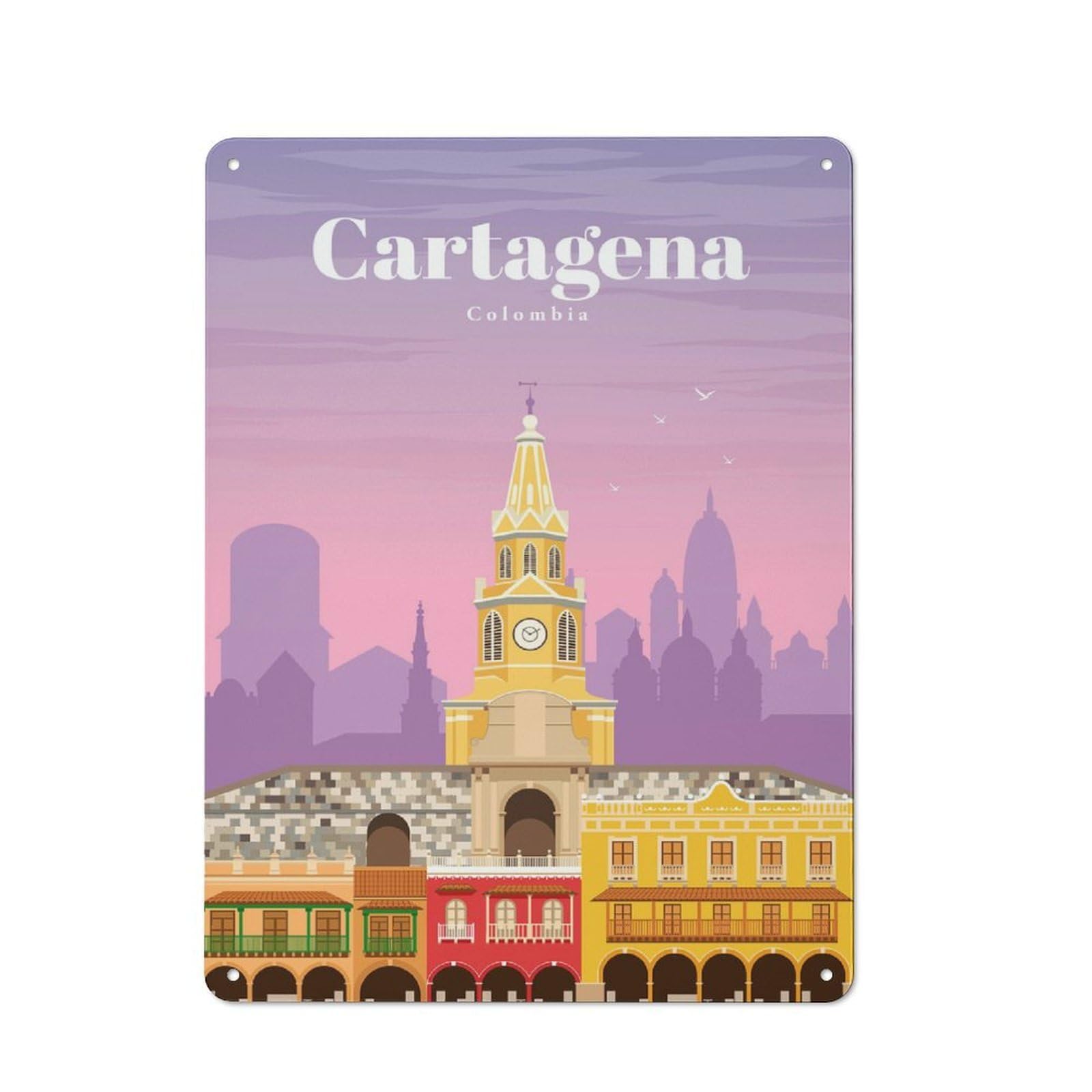 Junmoney Travel To Cartagena Printed Metal Sign 40X30cm For Hobby Room Or Studio, Gift Idea At Christmas For Creative Interior Collectors